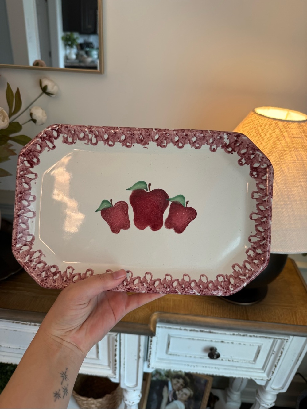 Vintage 1996 Neher Hand-Painted Apple Ceramic Platter in Red
